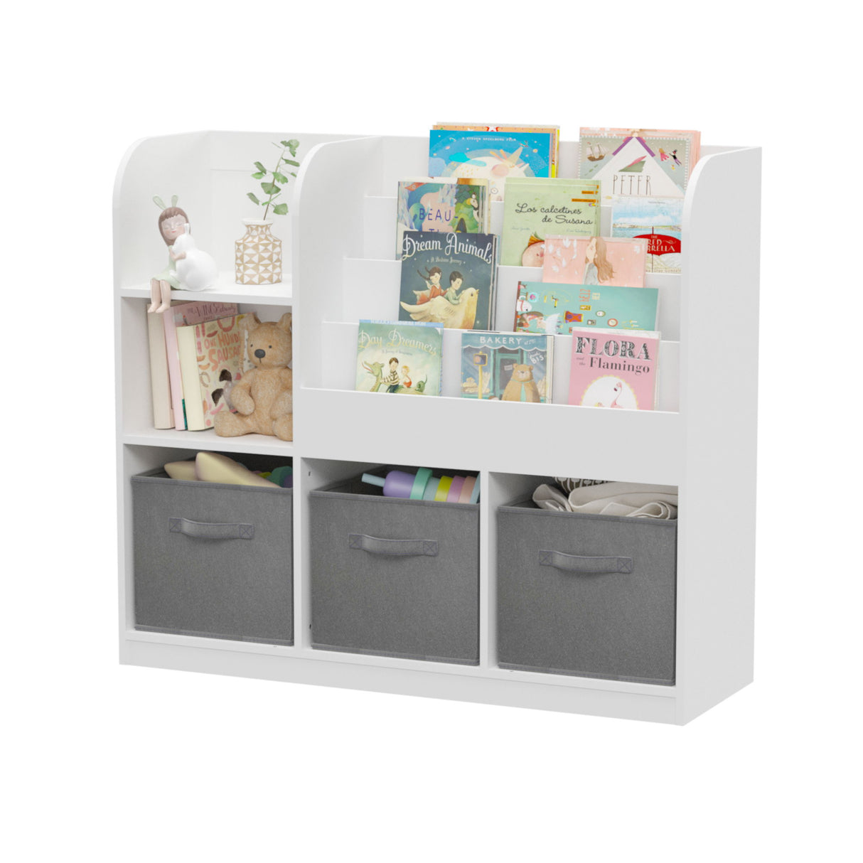 Bookcase And Bookshelf With 3 Collapsible Drawers, Multifunctional Display Stand