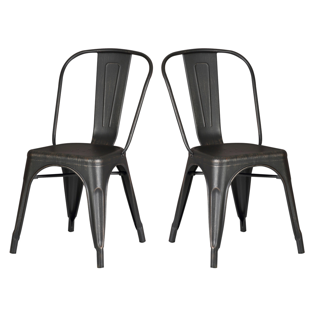 Set of 4 Stackable Metal Dining Chairs, Modern Industrial Slat Back