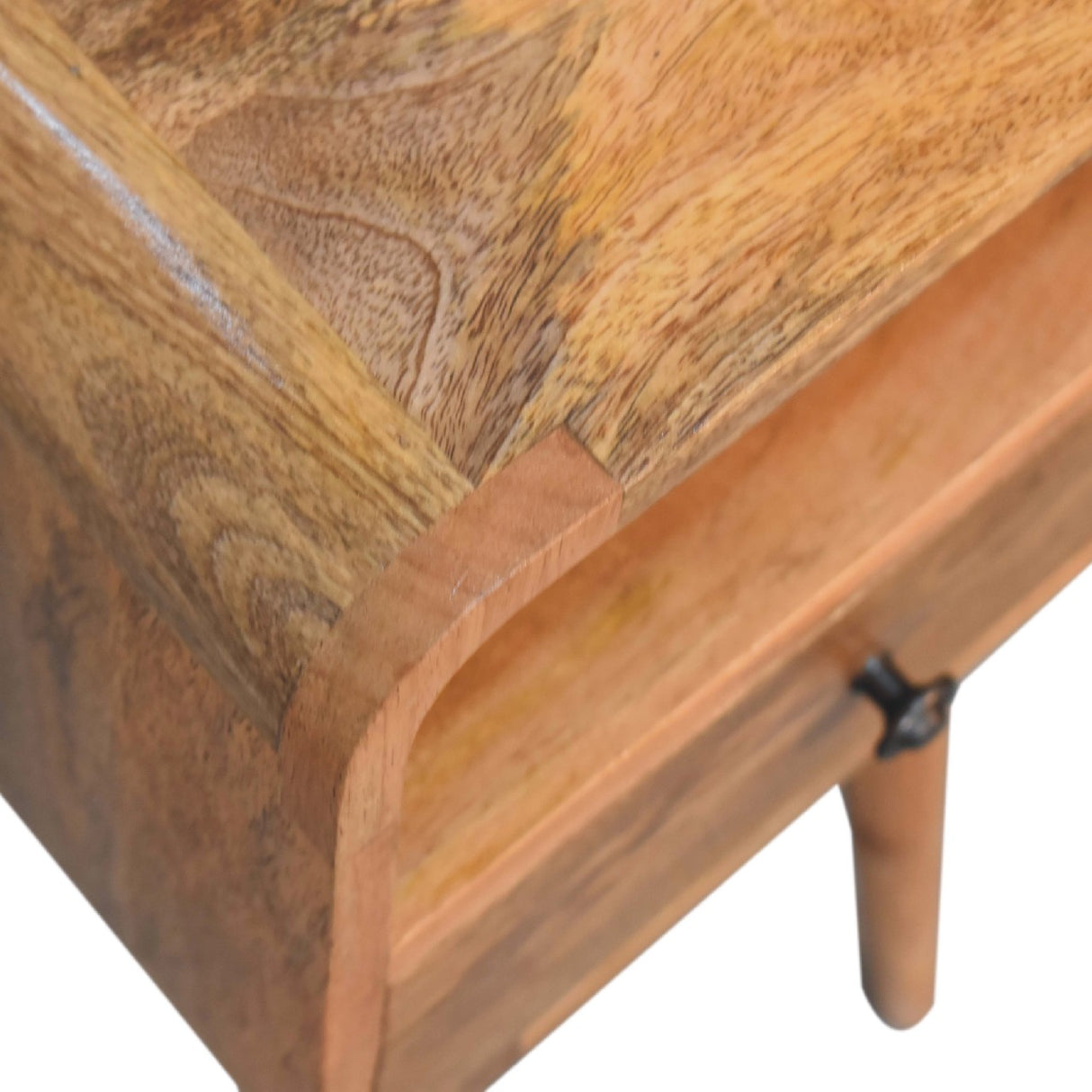 Solid Wood Mini Oak-ish Curve Nightstand, 1-Drawer, 1 Open-Slot