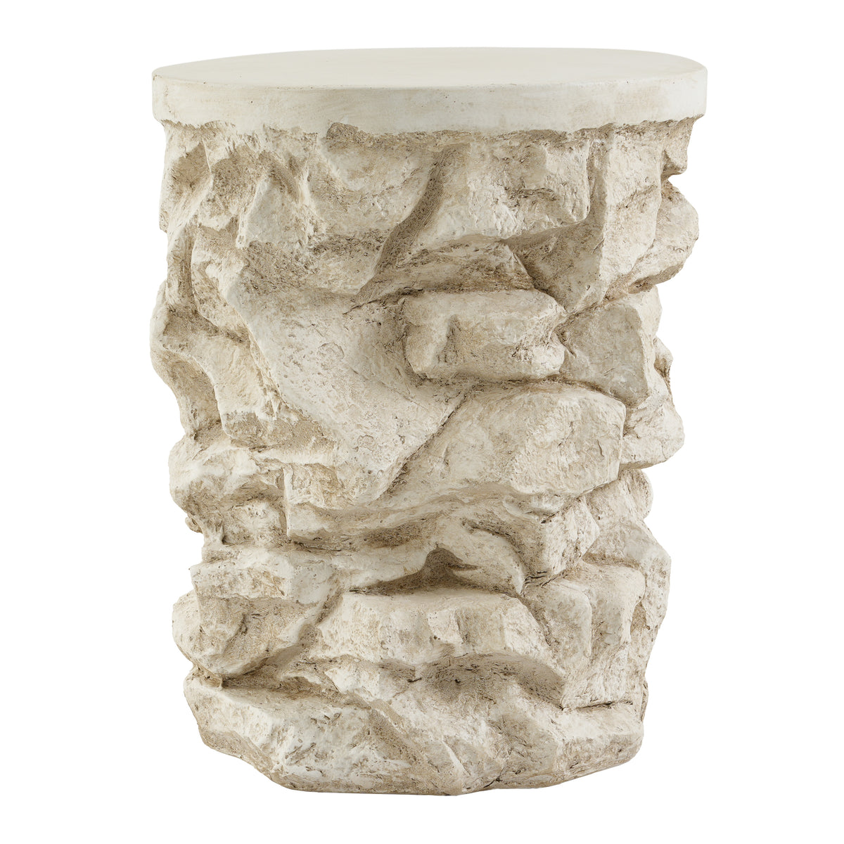 Beige Round Faux Stacked Stone MGO Side Table