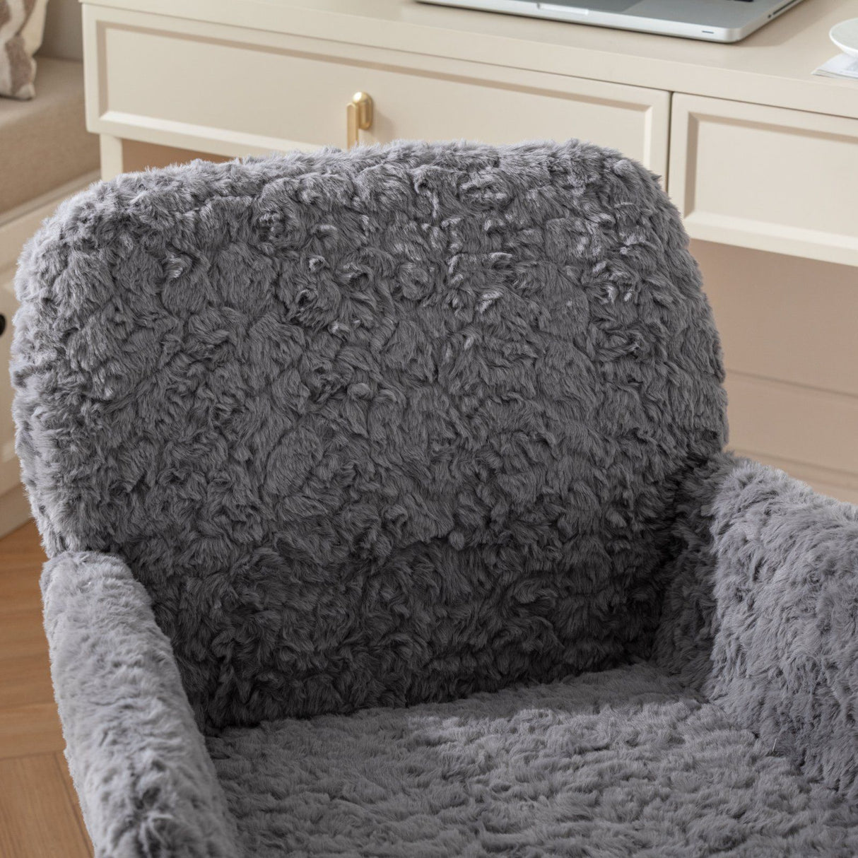 Office Chair, Artificial Rabbit Hair Home Office Chair With Metal Base, Adjustable Desk Chair Swivel Office Chair, Vanity Chair