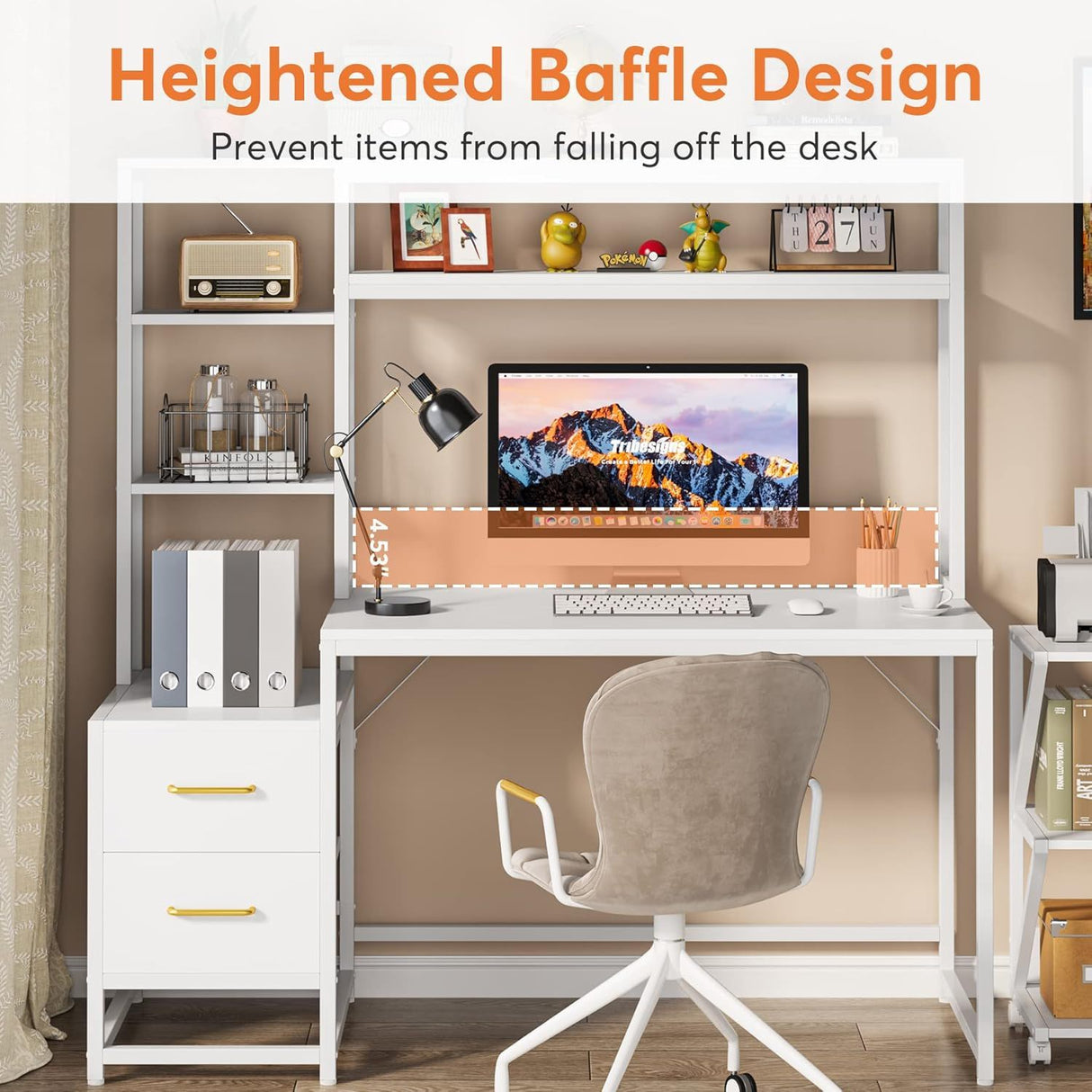 Computer Desk With Hutch, 2 Drawers & Open Shelves