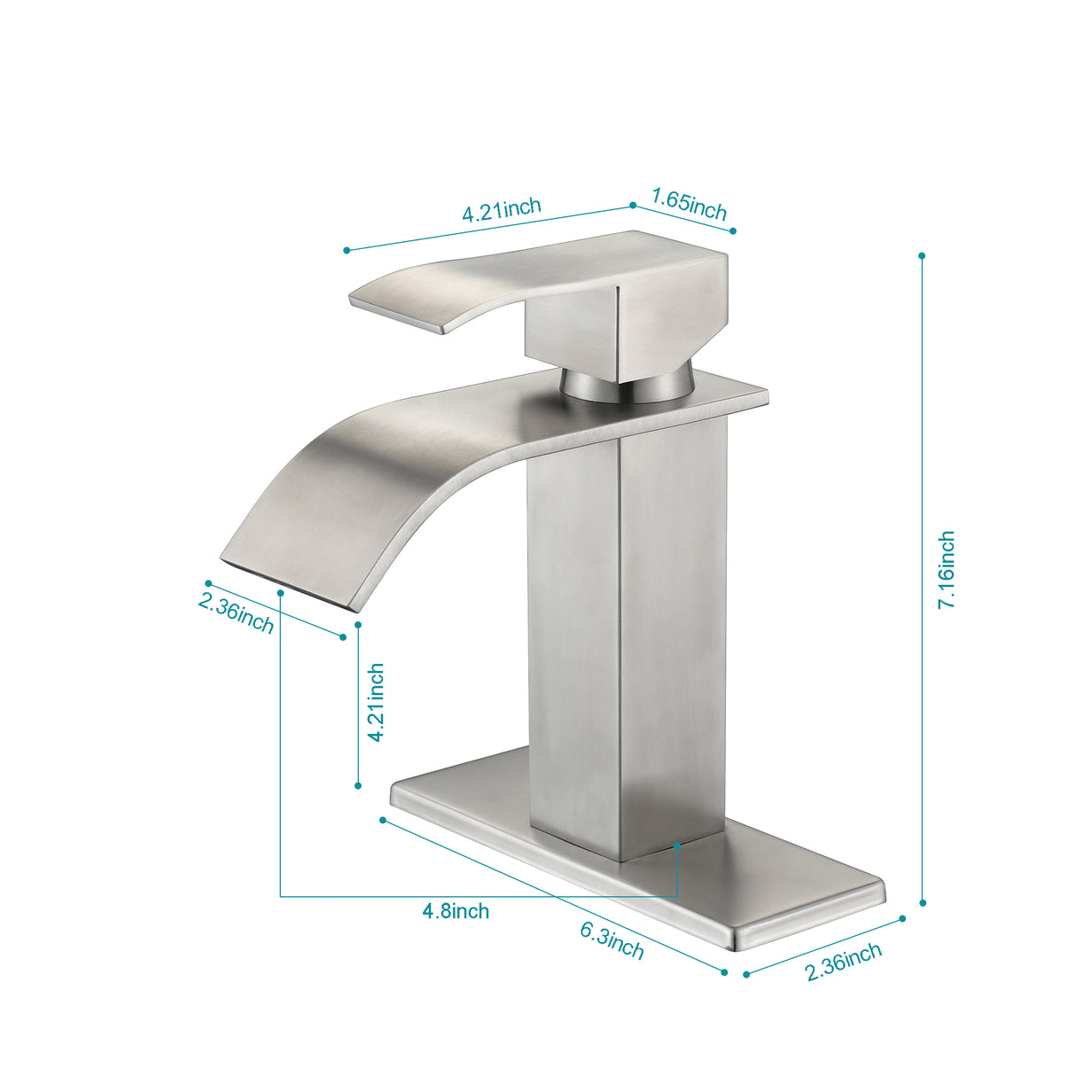 Waterfall Spout Bathroom Faucet, Single Handle Vanity Sink Faucet