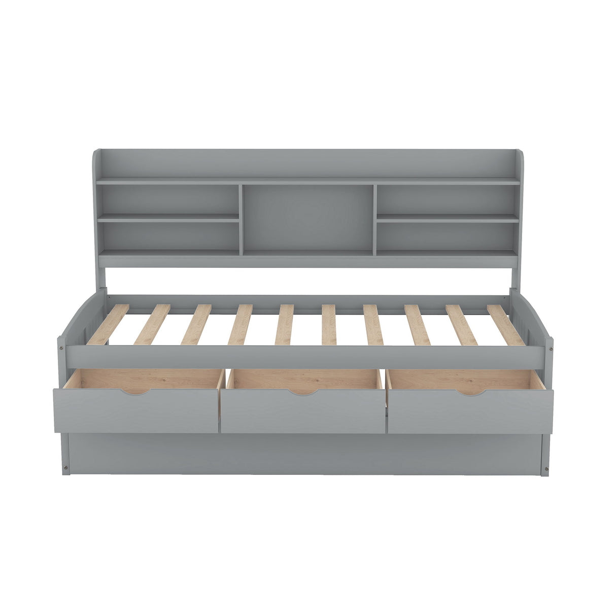 Captain Bed With Built In Bookshelves, 3 Storage Drawers, And Trundle