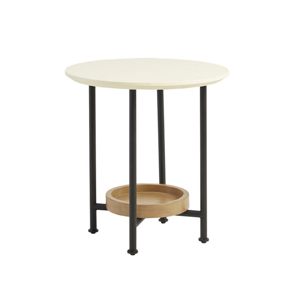 Oval End Table - White / Natural