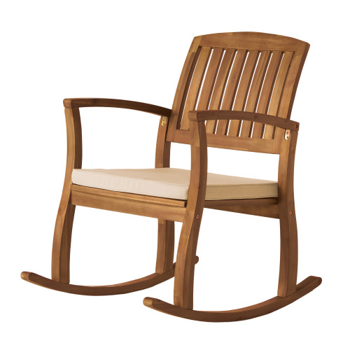 Acacia Wood Patio Outdoor Rocking Chair with Cushions