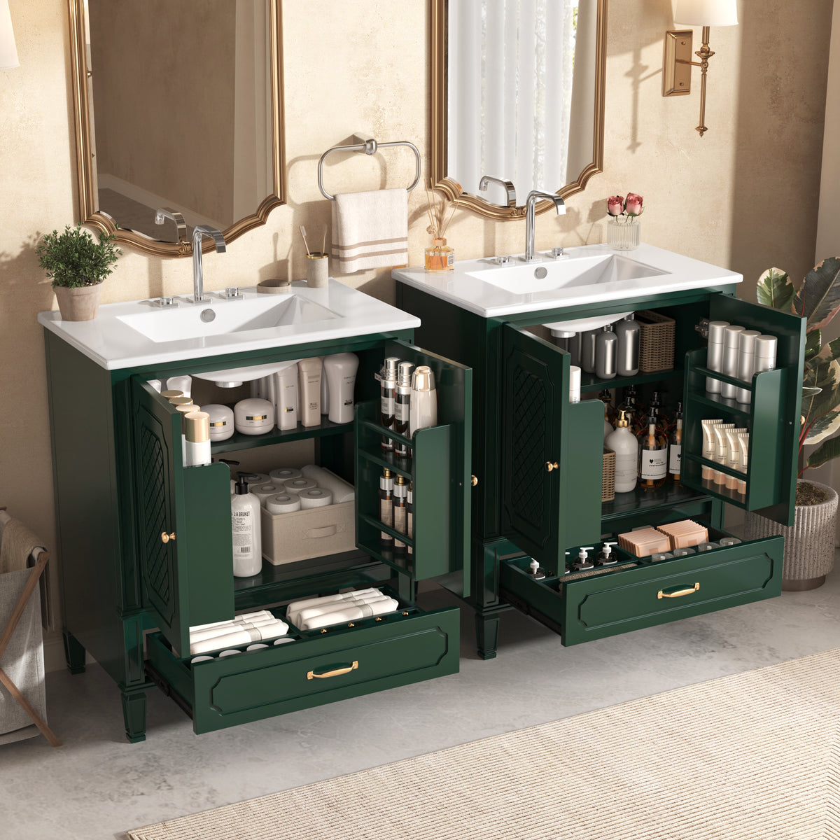 60" Bathroom Vanity with Double Sink Combo Set