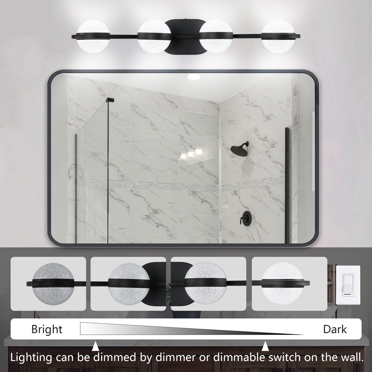 30" Black Minimalist LED Bathroom Vanity Light