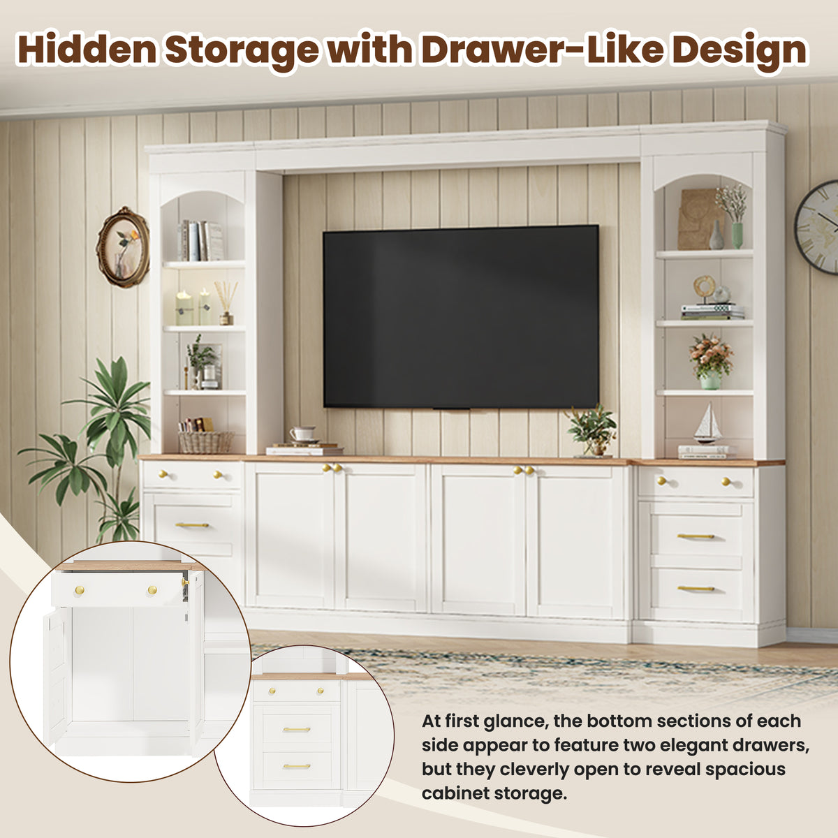 Farmhouse Arched Entertainment Center Wall Unit