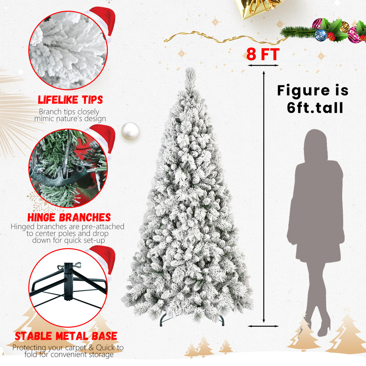 7.5FT Flocked Christmas Tree with 1252 Tips