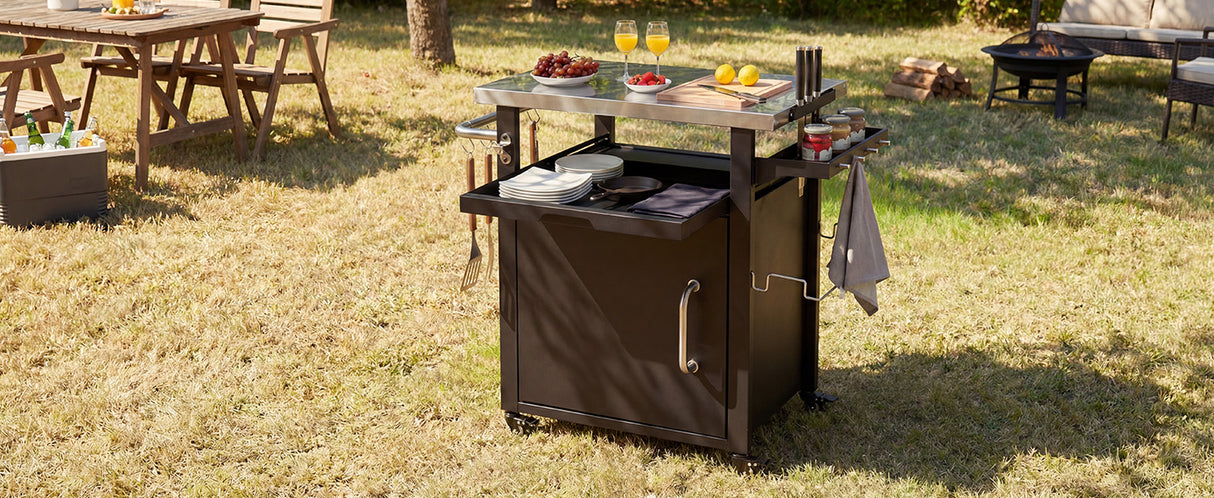 K&K 39.5" Outdoor Grill Cart with Storage Cabinet
