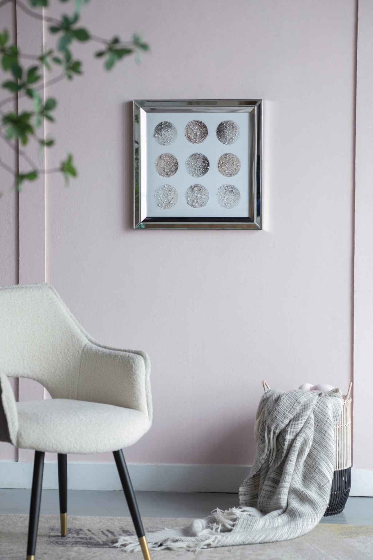 Ares Crystal Mirror Framed Wall Art on Mellow Golden Tint Background