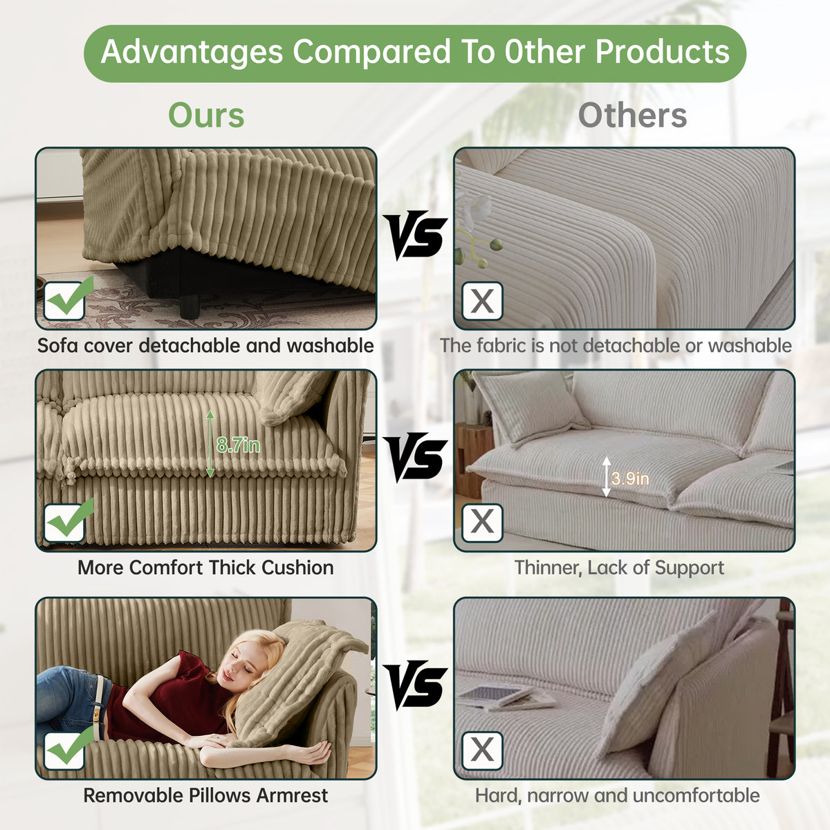 Modern Slipcovered 2-Seat Sofa Couches for Living Room