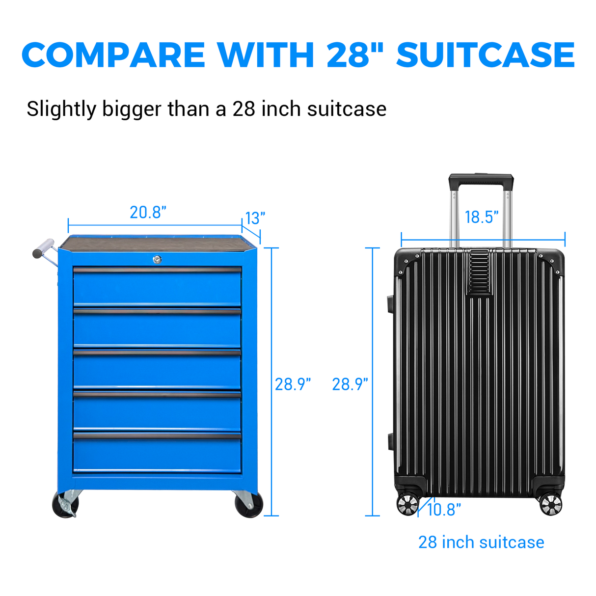Rolling Metal Tool Chest with 5 Drawers, Blue