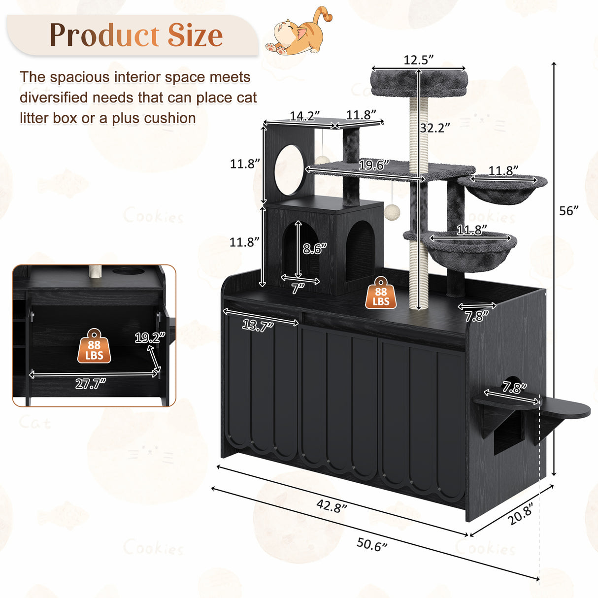 50.6" Cat Tree with Litter Box Enclosure and Sisal Scratching Post