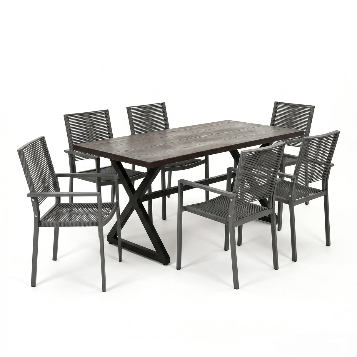 7-Piece Aluminum & Woven Rope Outdoor Patio Dining Set