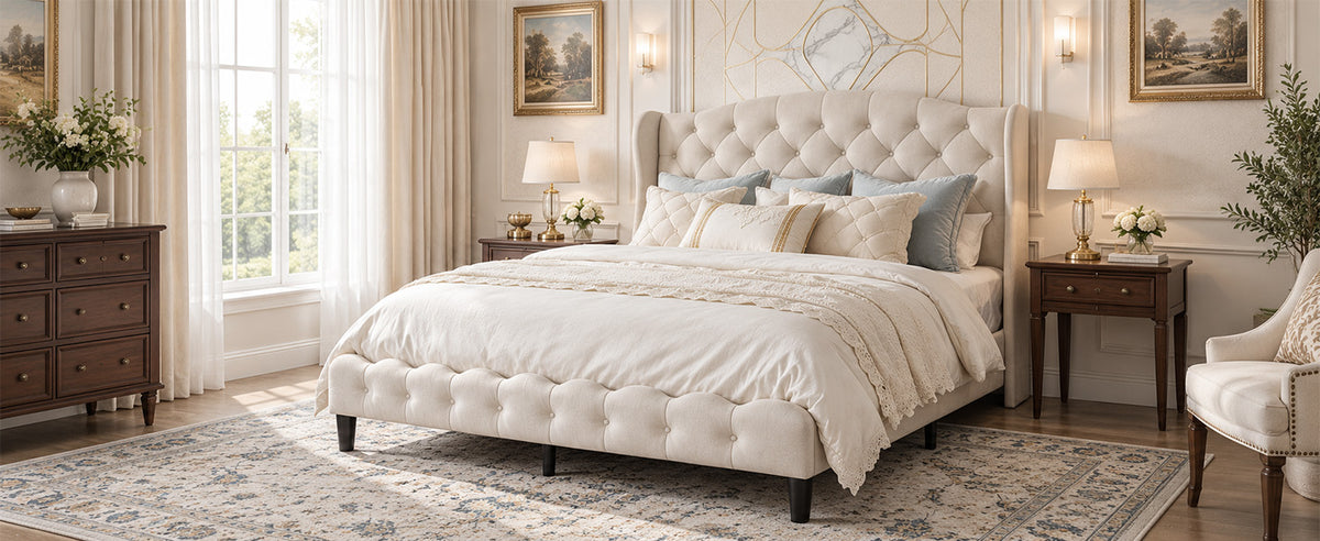 King Size Upholstered Platform Bed Frame