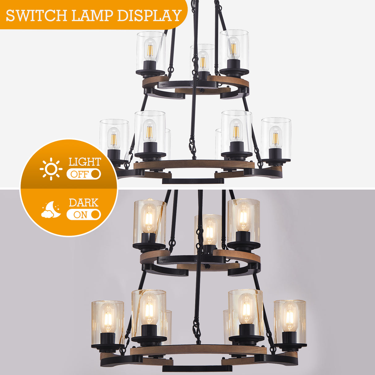 9-Light Vintage Wagon Wheel Chandelier