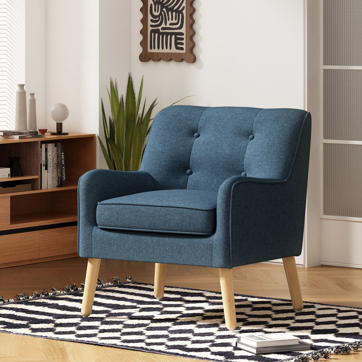 Modern Arm Chair With Tufted Back And Wooden Legs - Best Buy Furniture