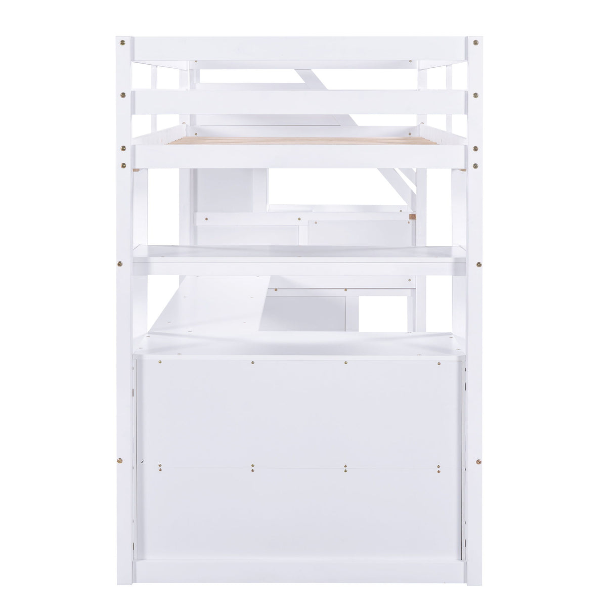 Loft Bed With Desk, Shelves, 2 Drawers, Storage Staircase