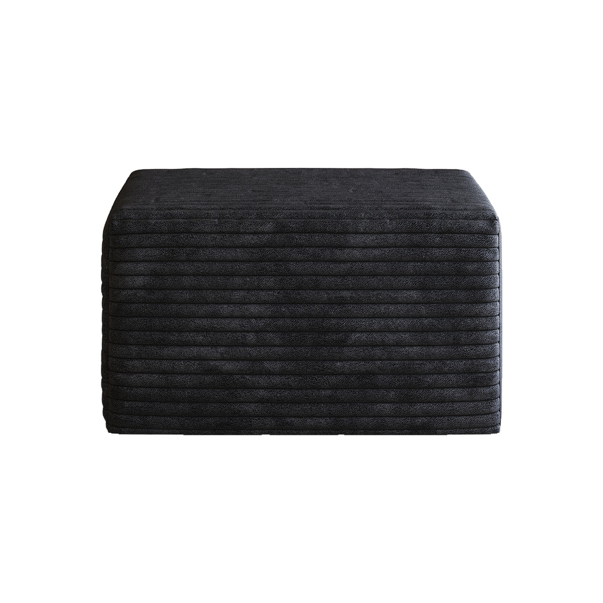 Black Plush Corduroy Sofa Ottoman - No Assembly Required