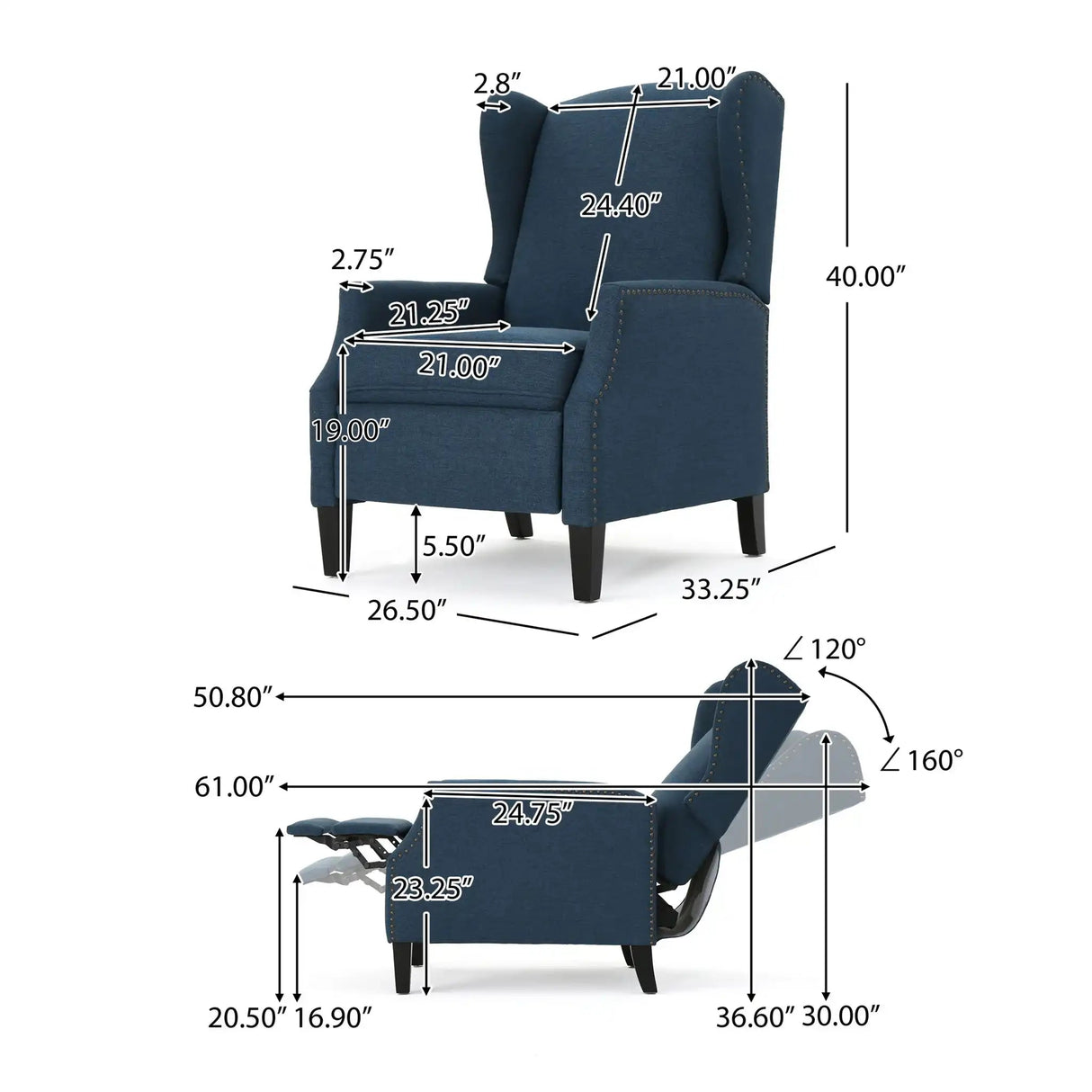 Westeros Wing Back Fabric Upholstered Recliner - Best Buy Furniture