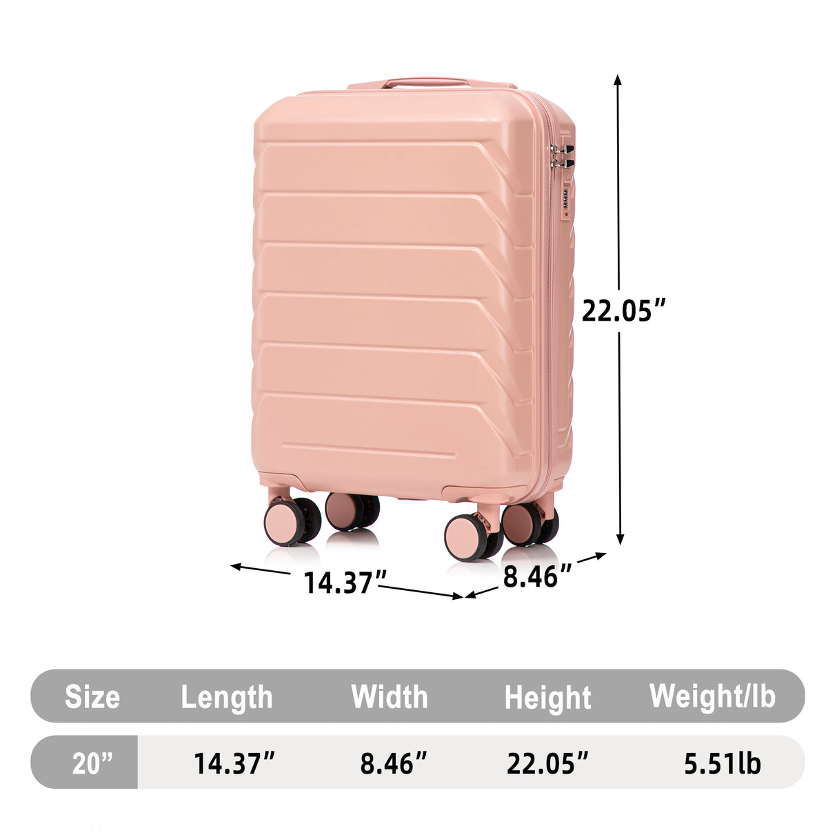 20 Inch ABS Hard Shell Travel Checked Luggage - Pink
