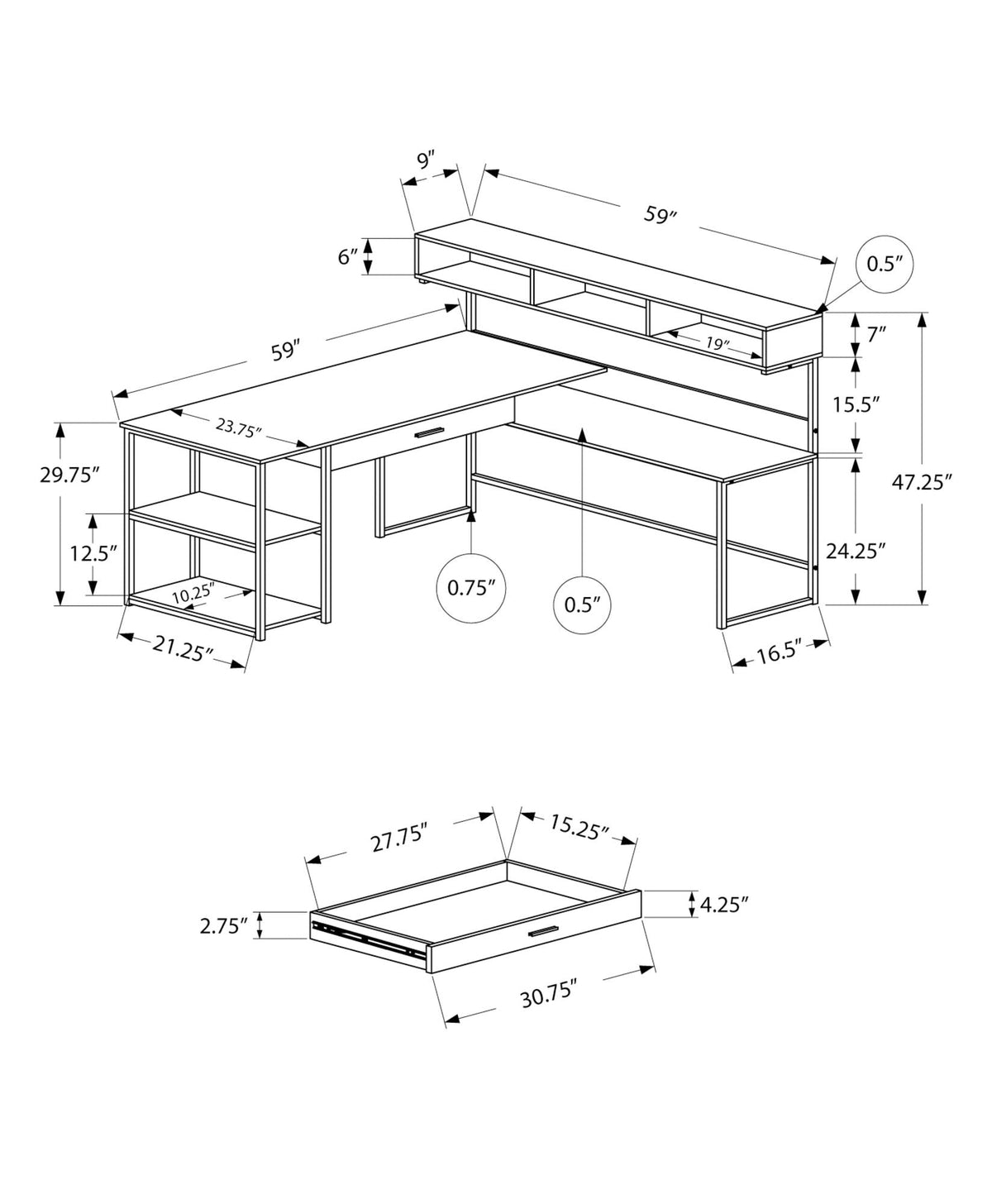Computer Desk, Home Office, Corner, Storage Drawers, L Shape, Laptop, Contemporary & Modern - Best Buy Furniture