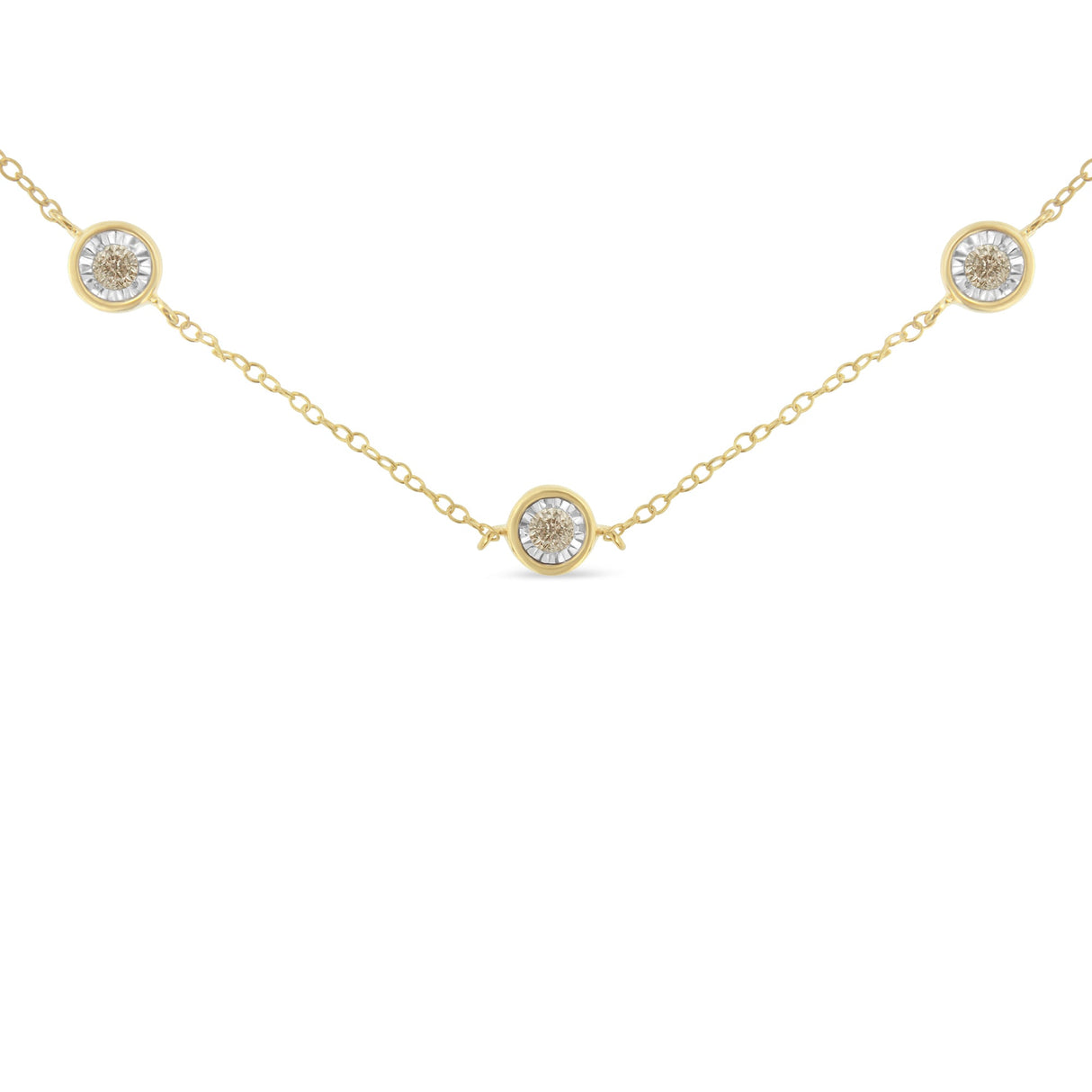 Yellow Color Plated Sterling Silver Diamond Station Necklace (1/2 cttw, K-L Color, I2-I3 Clarity)