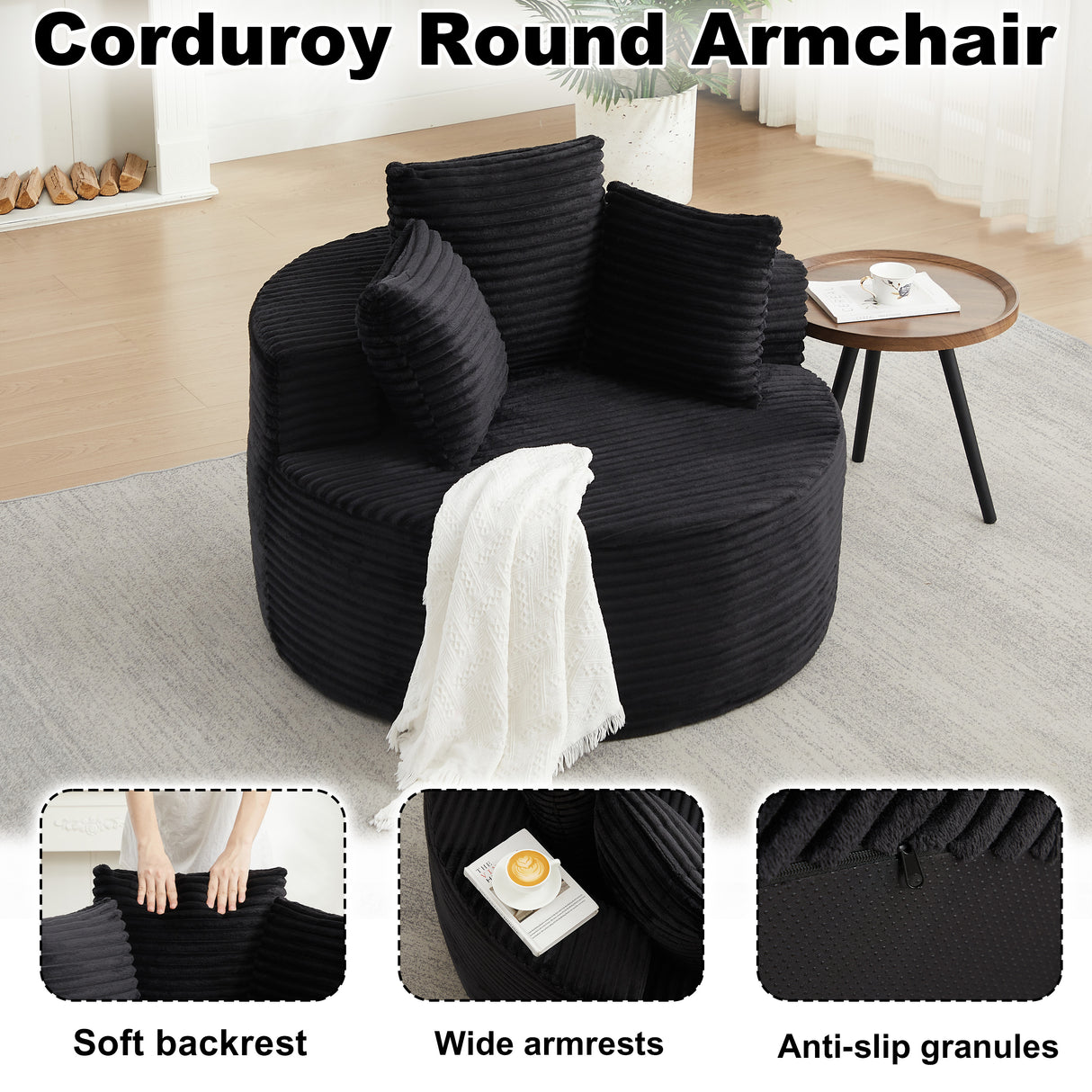 43-Inch Round Corduroy Single Sofa