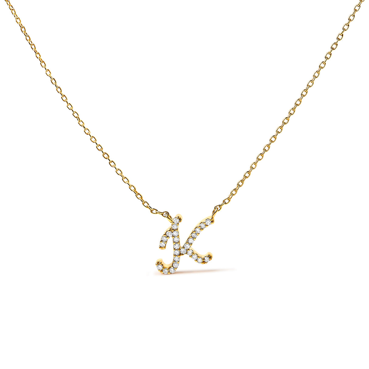 10K White Gold Diamond Accent "A" Initial Script Style Pendant Necklace