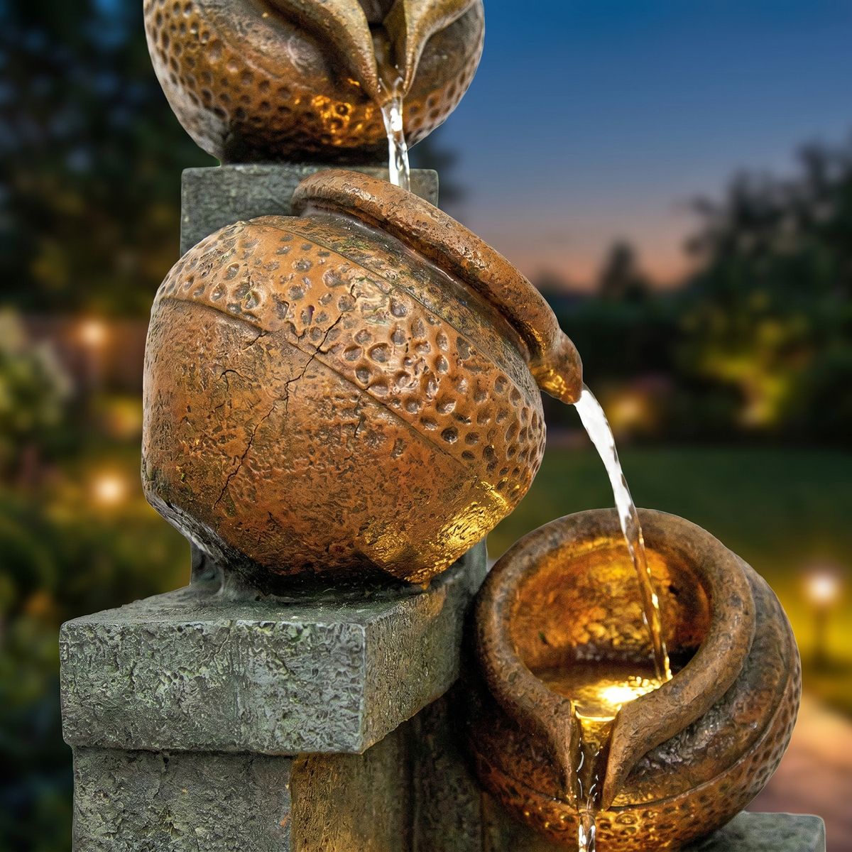 Outdoor Water Fountain – 34.8" Tall 4-Tier Pot Waterfall with LED Lights