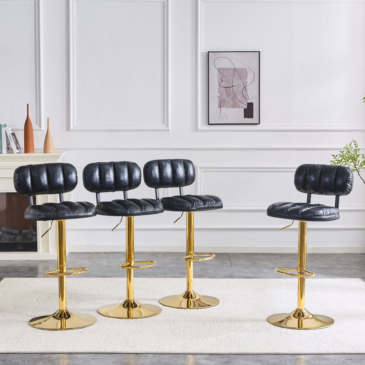 Adjustable Height Bar Stools & Footrest For Kitchen Island (Set of 2)