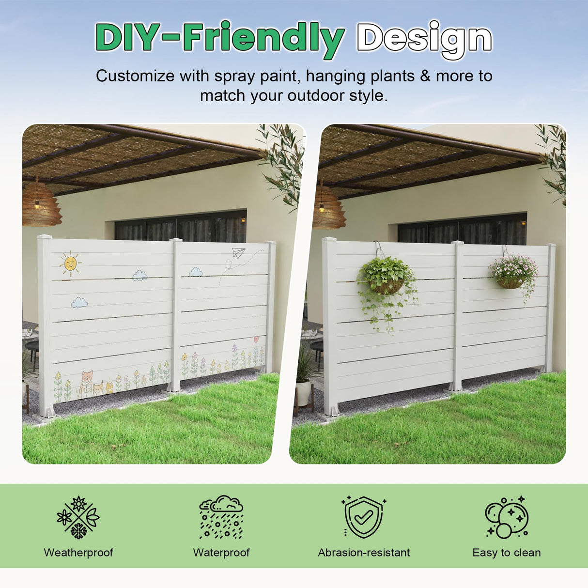 50" W x 49" H Outdoor Privacy Screen with Aluminum Posts, 2 Panels