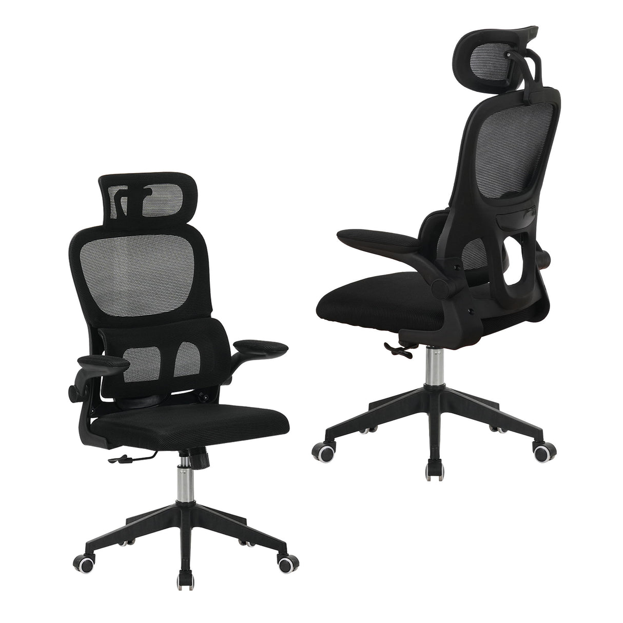 High Back Ergonomic Swivel Rolling Office Chair With Tilt Function, 3D Headrest, Lumbar Support - Black