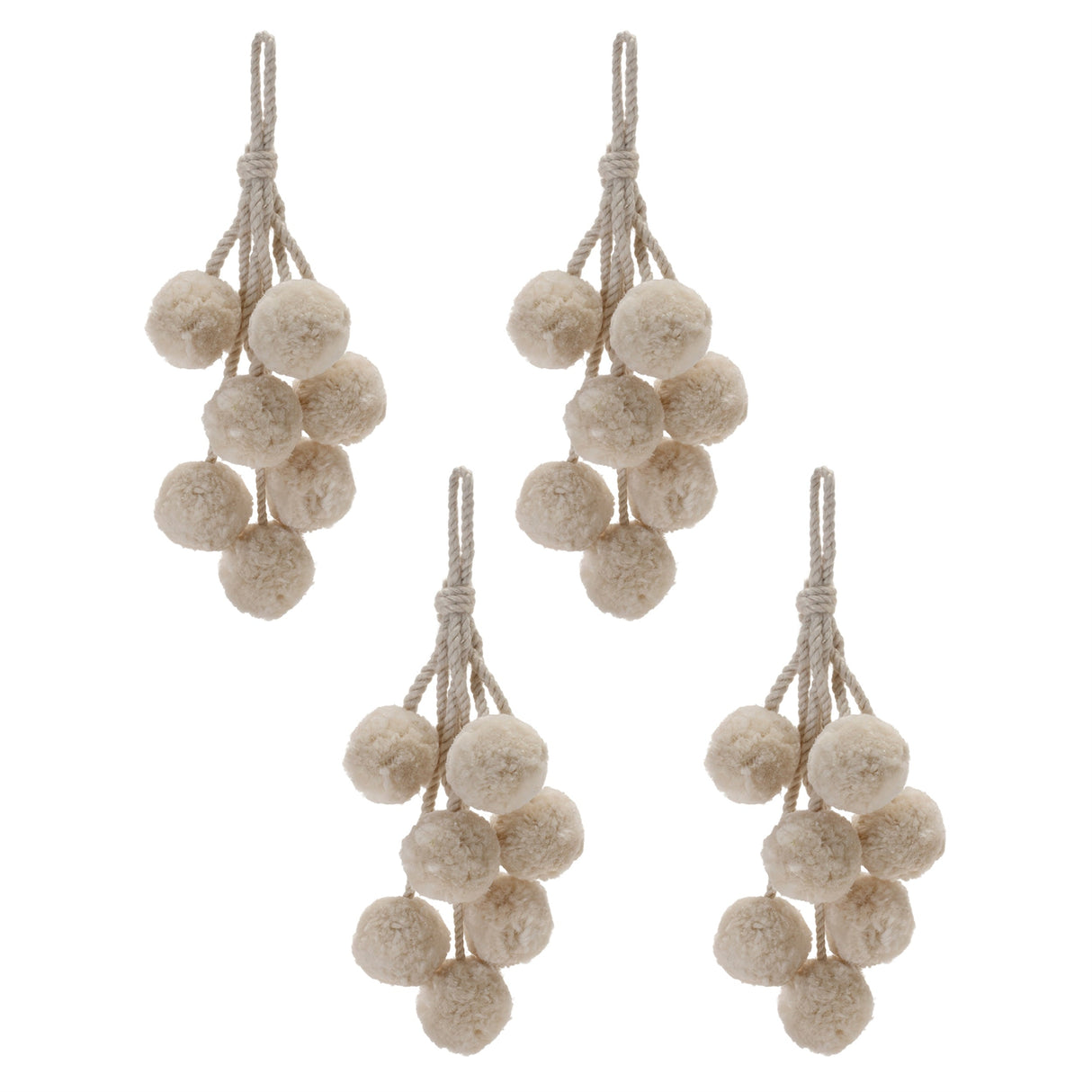 Beige Pom Pom Cluster Drop Ornament (Set of 4)