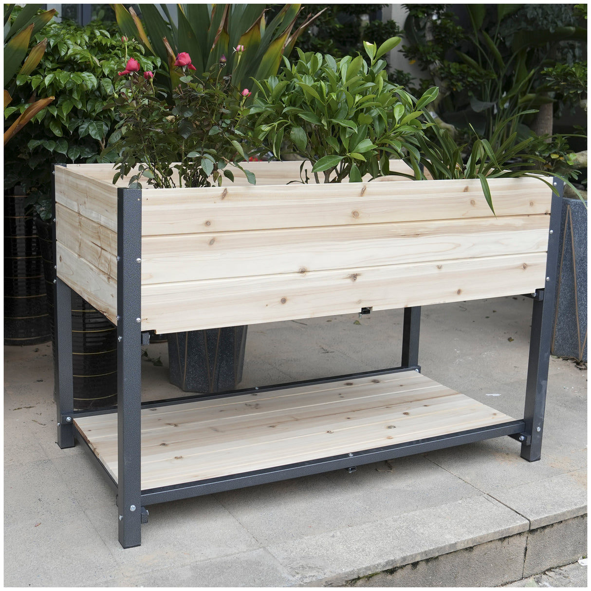 45" Iron-Wood Combined Growing Beds With Feet and Storage Racks