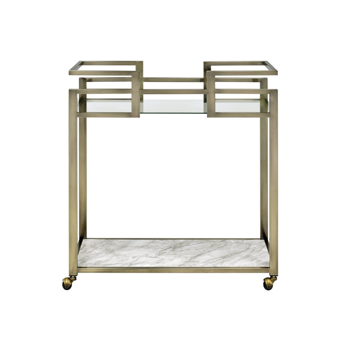 Neilo Clear Glass Faux Marble Top Serving Cart