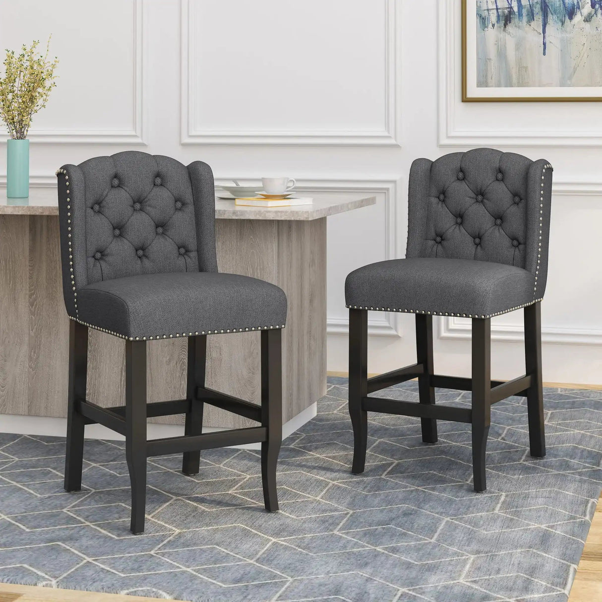 Vienna - Fabric Tufted Counter Stool With Nailhead Accents (Set of 2) - Best Buy Furniture