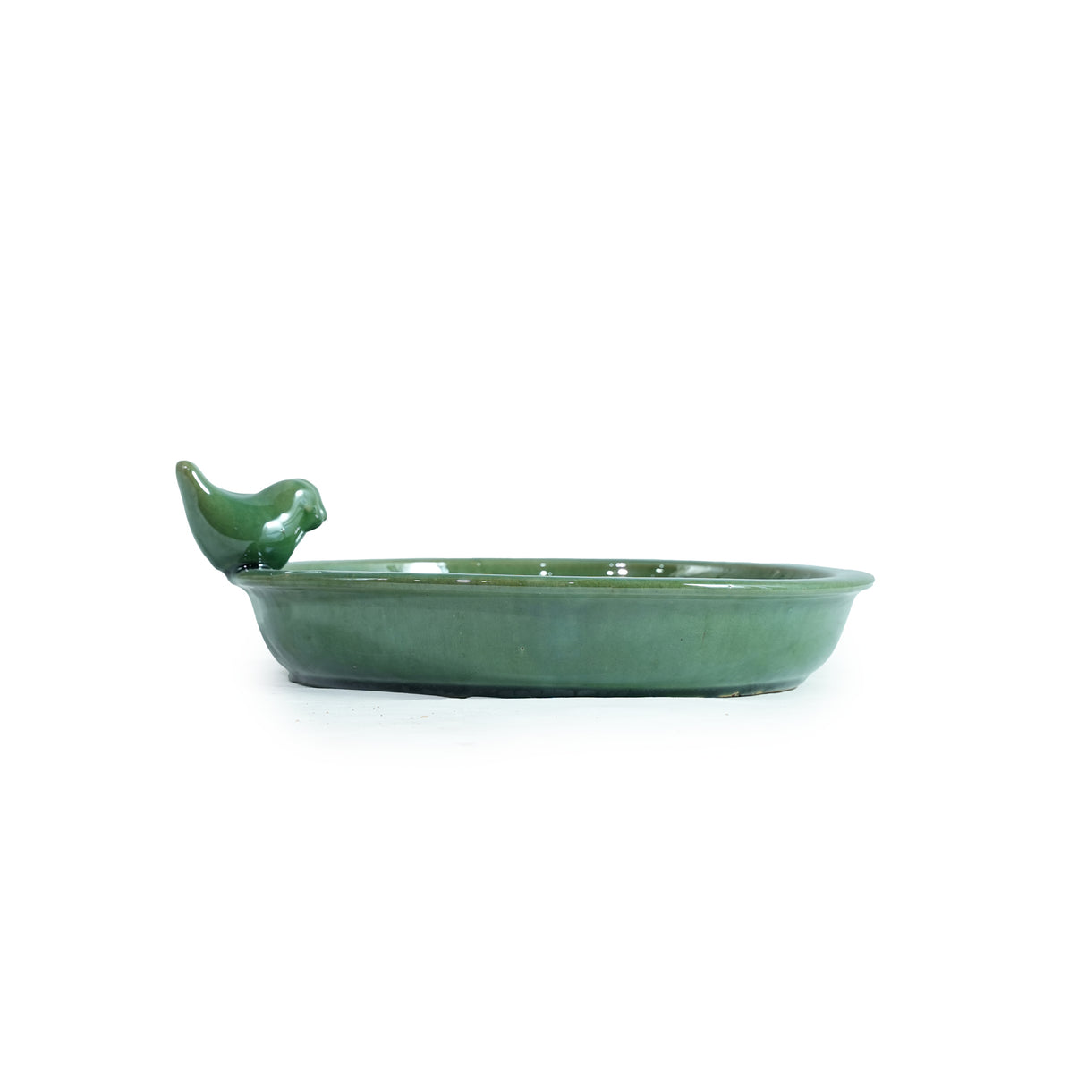 Handmade Ceramic Bird Bath, 11.8 Inch Olive