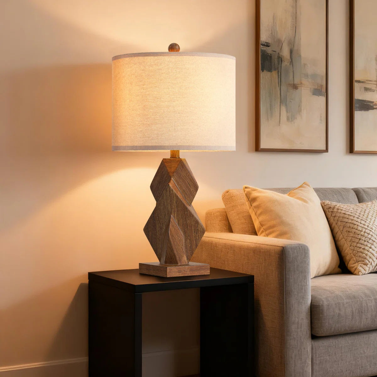 Farmhouse Table Lamps Set of 2, Wood Grain, 24.5-Inch, USB Charging