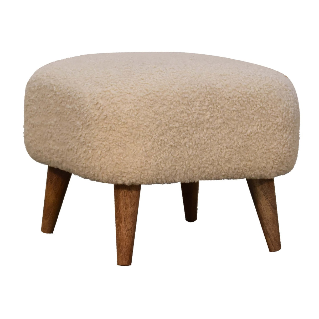 Solid Wood Boucle Upholstered Square Footstool
