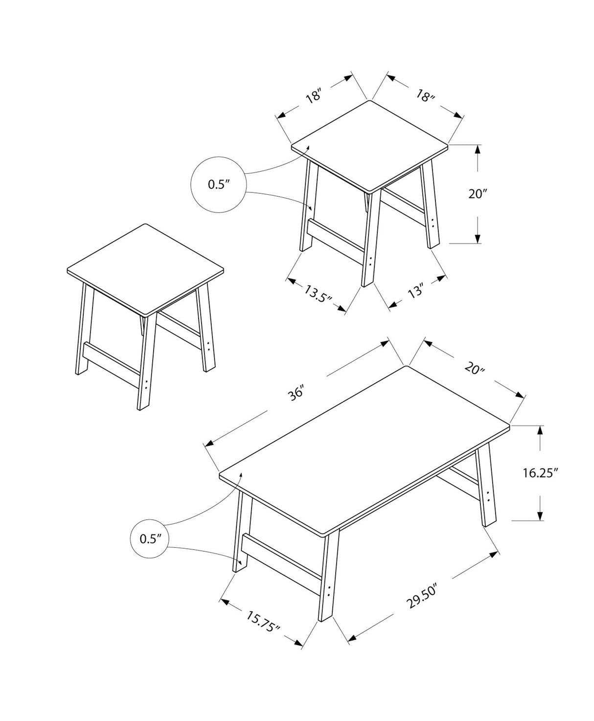 Table Set, Coffee, End, Side, Accent, Living Room Transitional (Set of 3)