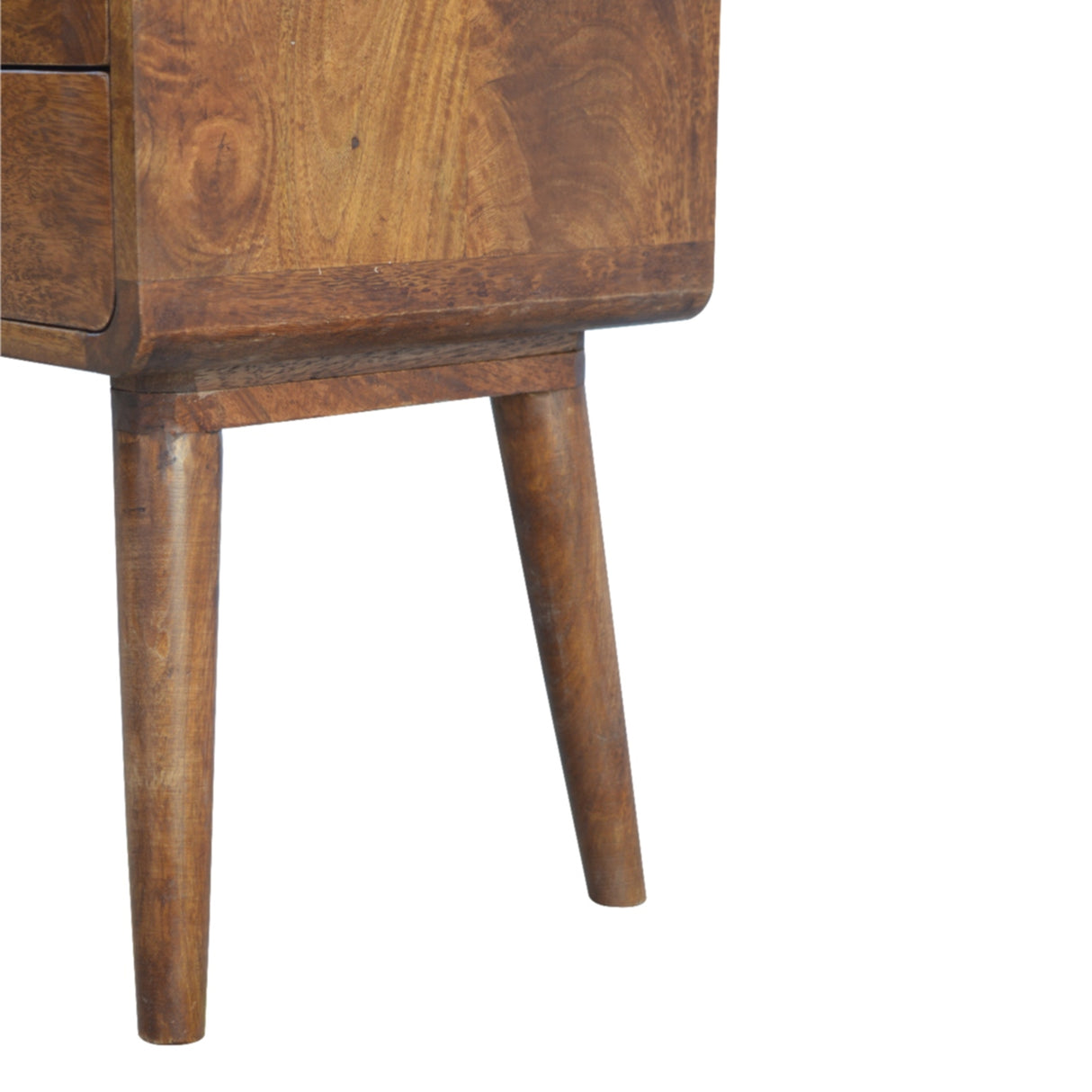 Solid Wood Curved Nightstand, 2-Drawers, Chestnut