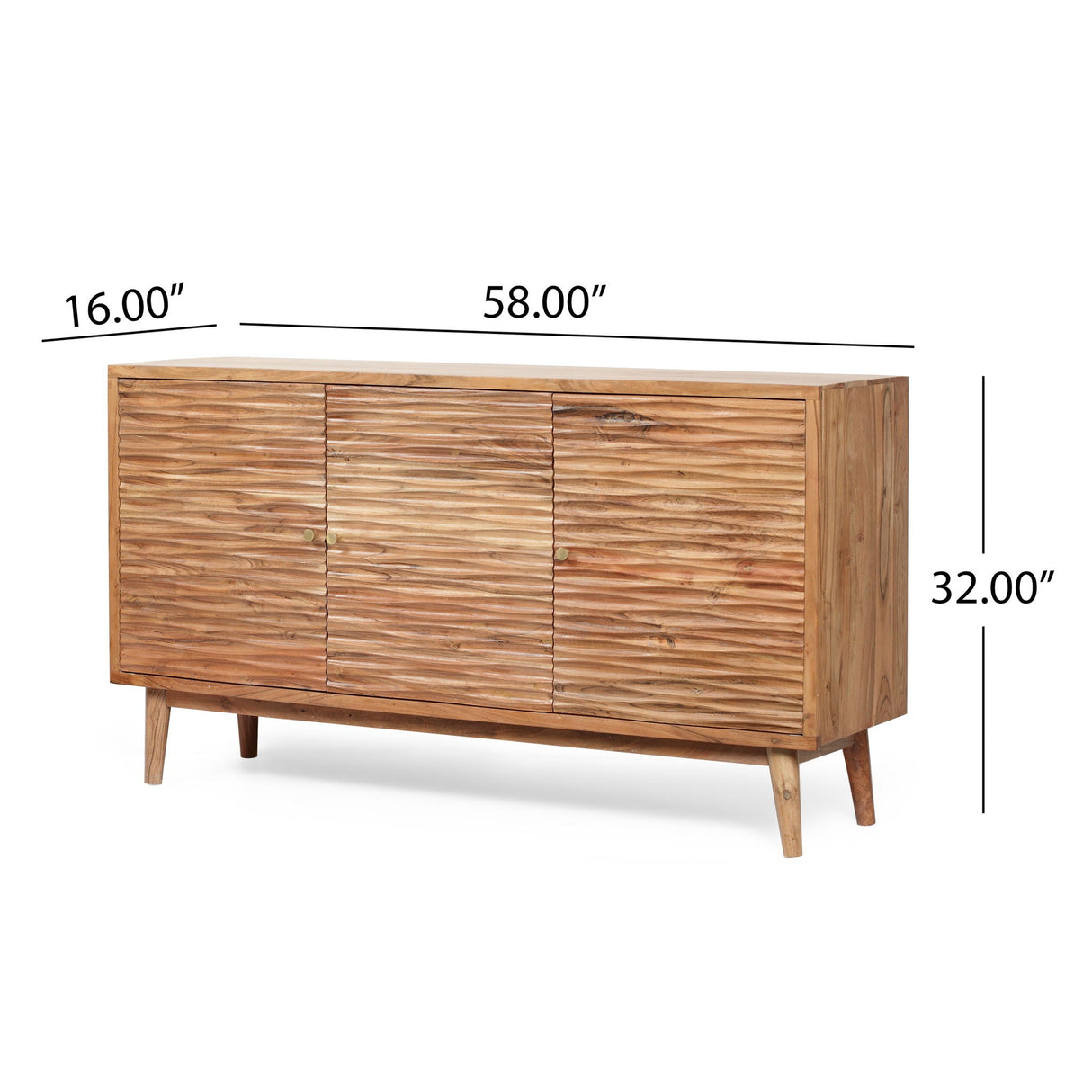 Boho Handcrafted 3 Door Sideboard, Carved Texture & Artisanal Charm - Natural - Best Buy Furniture