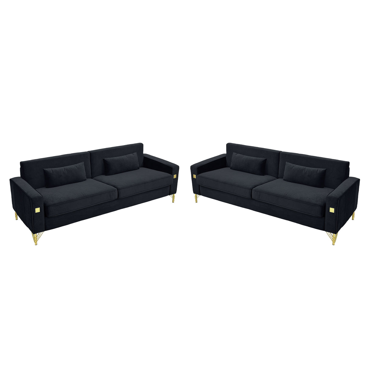 Black Velvet 2-Piece Sofa Set