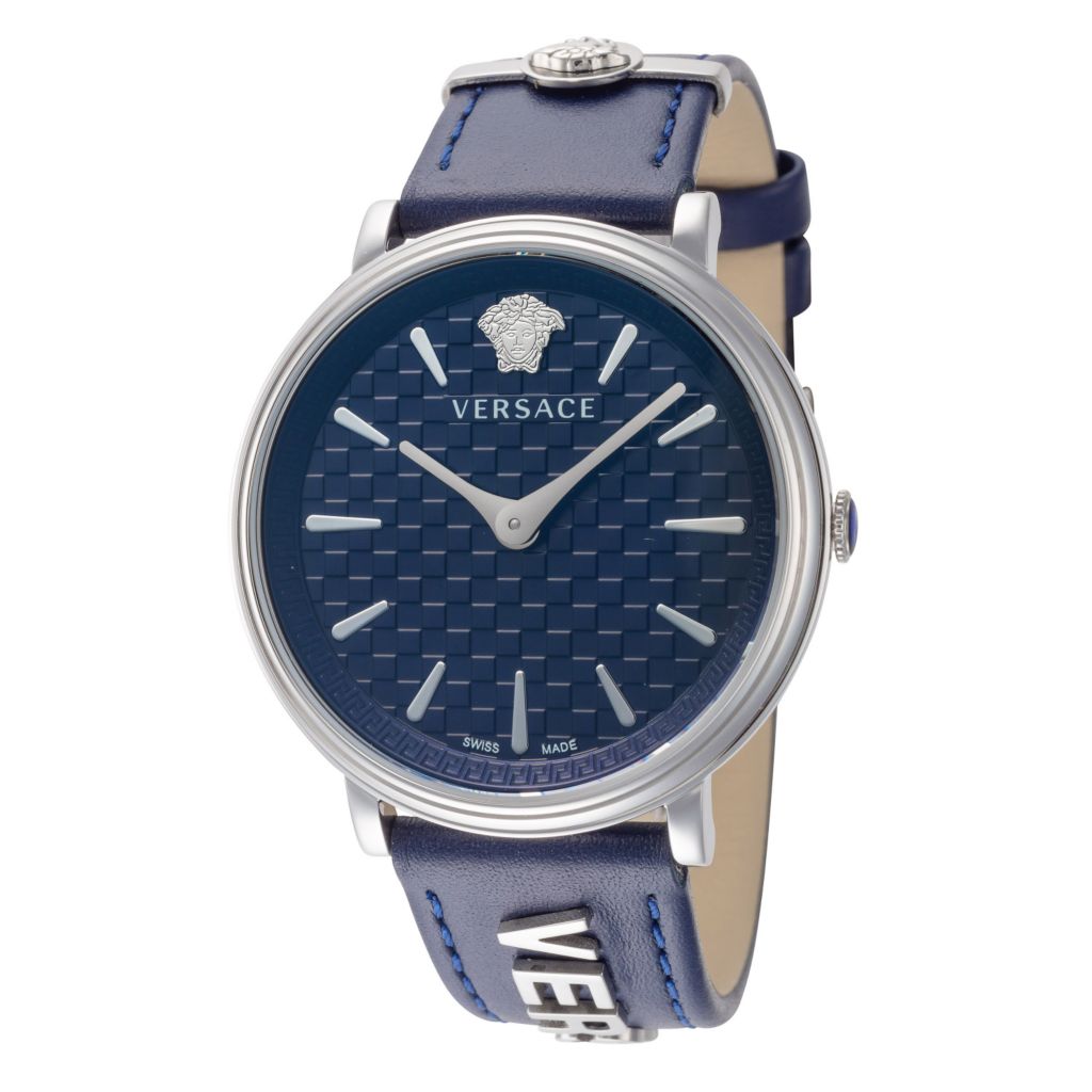 Versace Women's V-Circle Swiss Made Quartz Leather Strap Watch