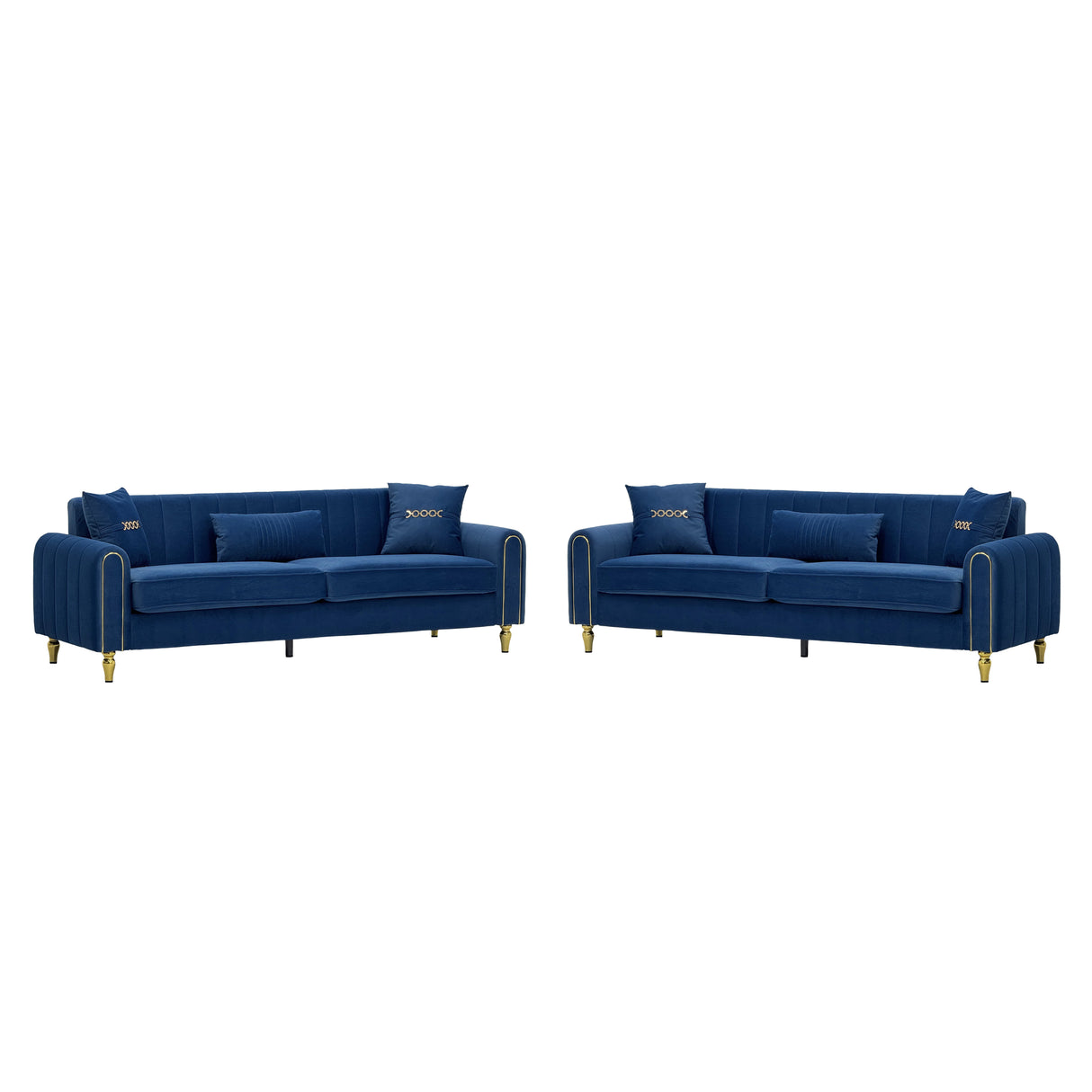 Vintage Blue Velvet 2-Piece Sofa Set