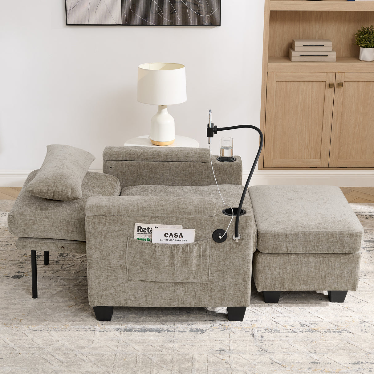 Single Sofa Recliner with Manually Adjustable Backrest - Brown