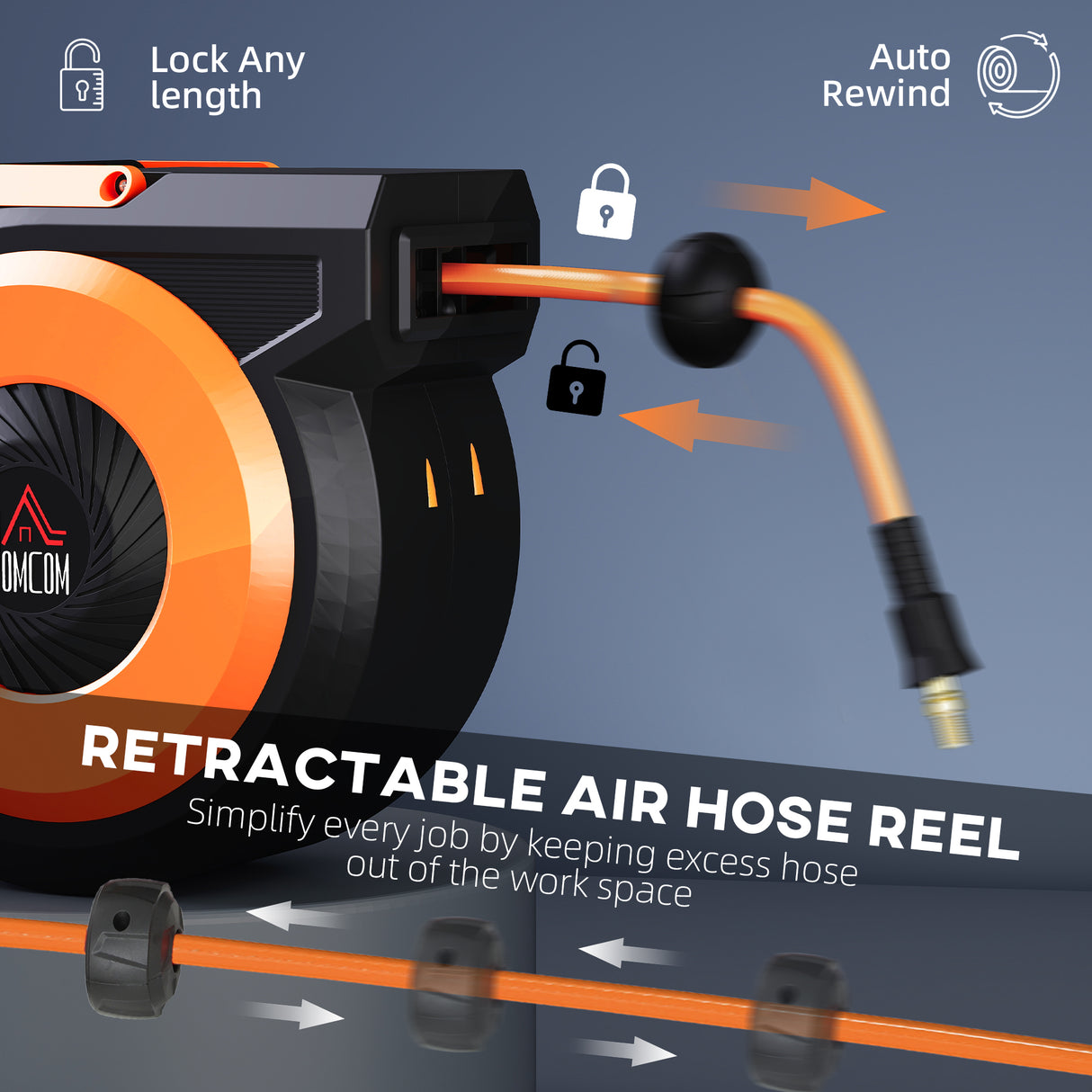HOMCOM Retractable Air Hose Reel with Auto Rewind and Swivel Bracket